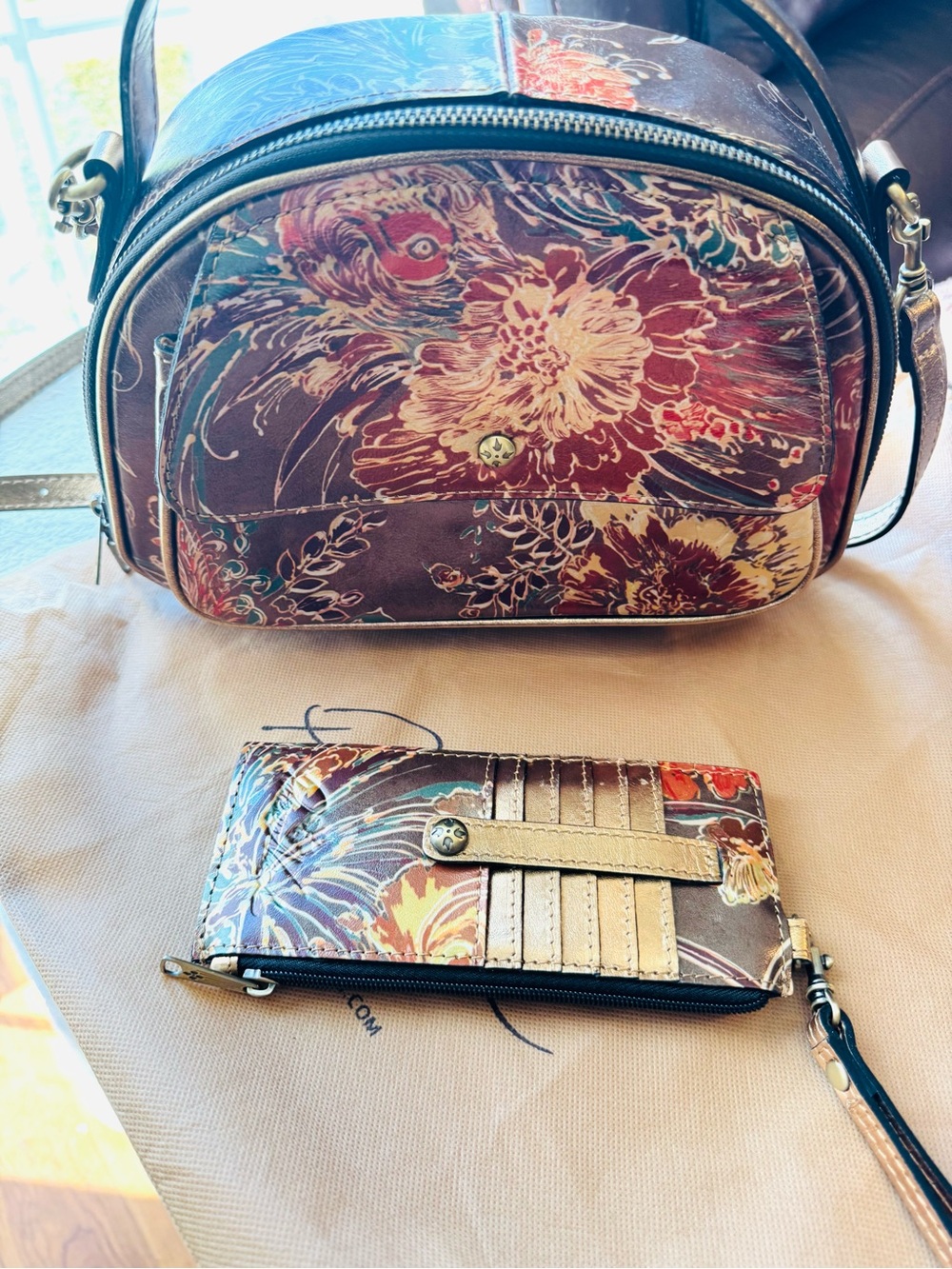 Patricia Nash Bronze Italian Pheasant Floral Print Dome Crossbody & Wallet